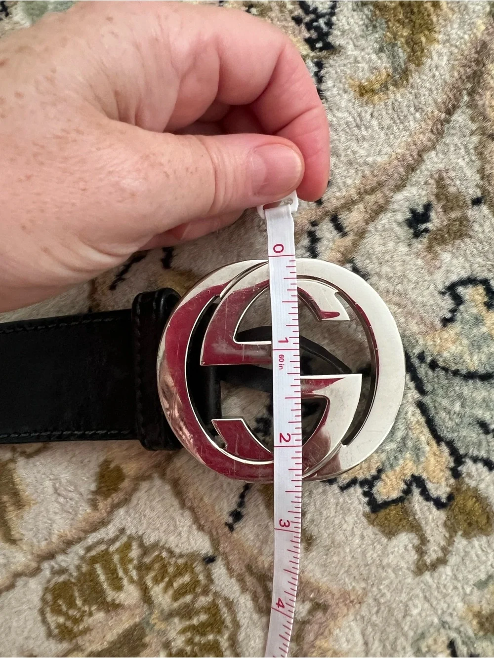 Gucci size 40 Black Leather Belt with Silver Interlocking GG Buckle used